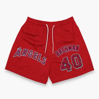 Unisex Sam Bachman Los Angeles Angels Red Alternate Name & Number Shorts