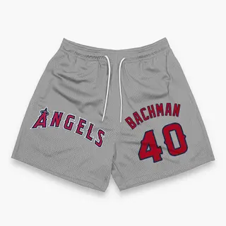 Unisex Sam Bachman Los Angeles Angels Silver Road Name & Number Shorts